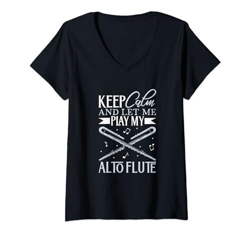 Reste calme - je joue de la flûte à bec alto T-Shirt avec Col en V