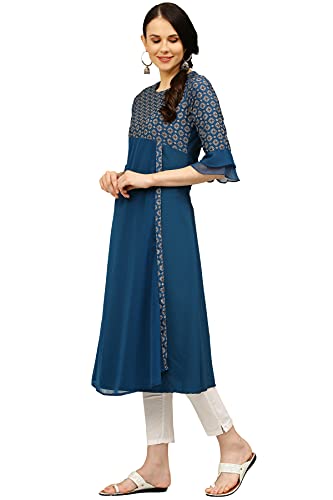 Image of Crepe Regular Kurta (Women Teal 4XL)