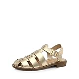 DREAM PAIRS Womens Fisherman Gladiator Braided Flat Sandal Cute Woven Strappy Closed Toe Shoes for Summer,Size 9,Gold-Metallic,SDFS2317W