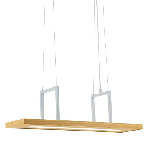 Preisvergleich Produktbild EGLO LED Pendelleuchte Tondela, 1 flammige Hängelampe mit Ablagefläche, Pendellampe modern, Hängeleuchte aus Metall, Holz und Kunststoff in Weiß, Braun, LED Esstischlampe warmweiß, L 80 cm