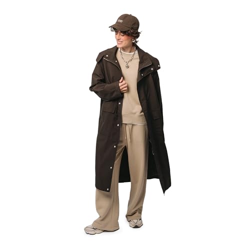 Kubota Langer Regenmantel für Damen & Herren Wasserdichter Regenparka mit Innenfutter & Belüftung Regenschutz für Festival & Wandern Leichte Regenjacke gegen Wind & Wetter Braun L