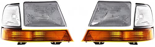 Evan Fischer Driver and Passenger Side Headlight Kit for Ford Ranger Splash XL XLT 1998-2000 Halogen With bulb(s) W/Corner Light Replaces# F87Z13008FB F87Z13008EB F87Z13200BA XL5Z13200AA F87Z13201BA