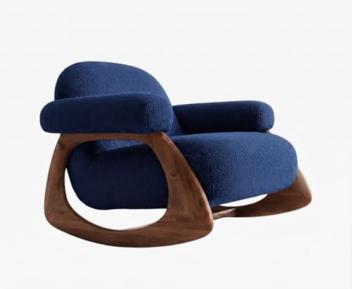 Image of CRAFTCITY Sheesham Wood Elegant Chair /Living Room Chair /Rose Wood Rocking Chair,Pre-Assembled (Blue, Rocking Chair Without Footrest)