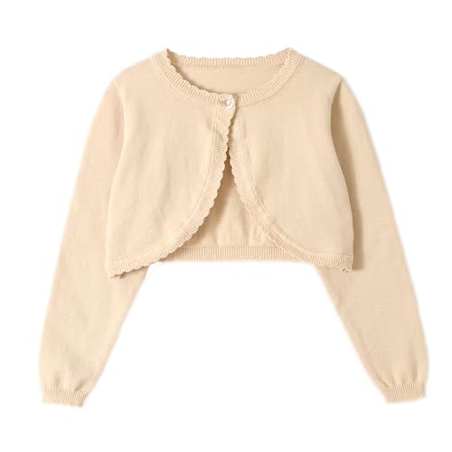 Image of Miipat Toddler Girls Cardigan Long Sleeve Bolero Shrug Kids Knit Sweater Cover Up Button Closure Cropped Tops
