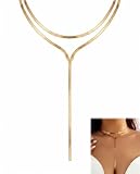 QEDBOJE Collana Donna Oro Lunga 1 Pezzo, a V con Nappe, Placcata Oro, Gioiello Statement Elegante che Allunga il Collo per Sera & Party