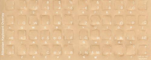 Albanian Keyboard Stickers - Labels - Overlays with White Characters for Black Computer Keyboard