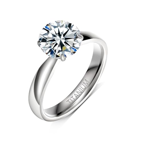 TGNEL 2CT/0.9CT CZ Titanium Engagement Ring Wedding Band for Women Wife | 8mm AAAAA Cubic Zirconia Round Cut Womens Band Ring Comfor fit Size 5-9
