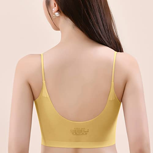 No Show Bras For Women Strapless Women 3/4 Cup Thin Bra Underwear Seamless Ice Silk Sling Beauty Vest Wireless Yellow #TOP3