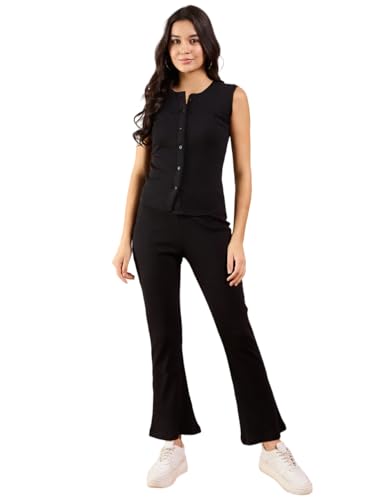 Image of Modeve Women Top Pant Button Closure Solid Print Co-Ord Set