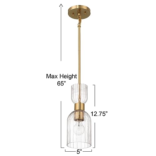 Image of Josephine - Mid-Century Modern Metal and Clear Ribbed Glass Ceiling Light, Brushed Gold