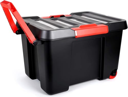 EDA Malle DE Rangement Stock R avec Couvercle ET roulettes 120L Couleur Noir 10175