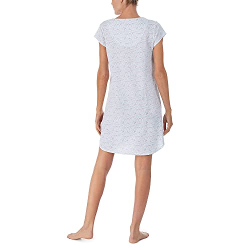 Eileen West Short Sleeve Nightshirt White Ground Floral Xs #TOP1