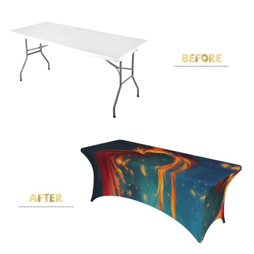 Housse table stretch phénix rouge pour masquer les pieds de table laids