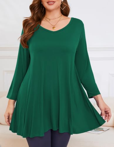 Image of LARACE Plus Size Tops for Women 3 /4 Sleeve Shirts V Neck Tunic Tops Blouses
