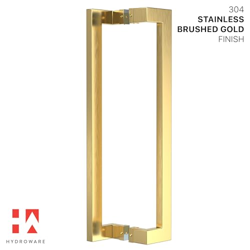 HYDROWARE Modern Contemporary Long Stainless Steel Push Pull Door Handle for Home Entrance Glass Shower Wooden Barn & Office Store Shop Doors - Brass Gold - 24 Inches