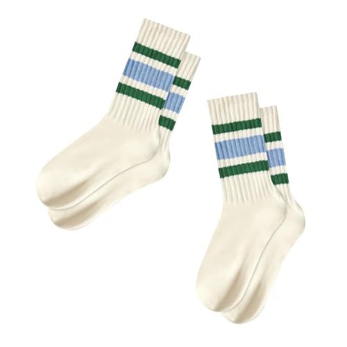 Image of Vintage Striped Crew Socks Slouchy Calf Tube Socks for Women and Men | Retro Athletic Mid-Calf Socks, Stretchy Knit Casual Comfort for Running Golf Tennis Volleyball & Daily Wear