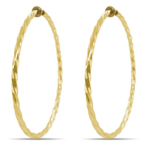 Clip On Spring Hoop Earrings for Non-Pierced Ears (60mm Gold-Tone Twisted)