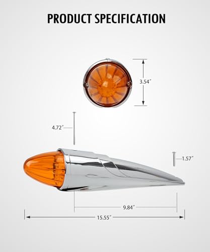 Partsam 5PCS 17 LED Amber Torpedo Cab Marker Roof Running Top Lights Assembly Super Bright Chrome Heavy Duty Trucks Replacement for International Kenworth/Peterbilt/Freightliner/Mack,DOT Compliant