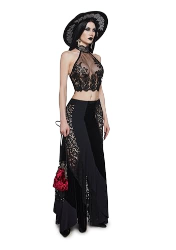 Dolls Kill Crescent Moon Blues Mesh Top by Widow – Sheer Crop Top with Embroidered Floral Details and Lace-Up Back2