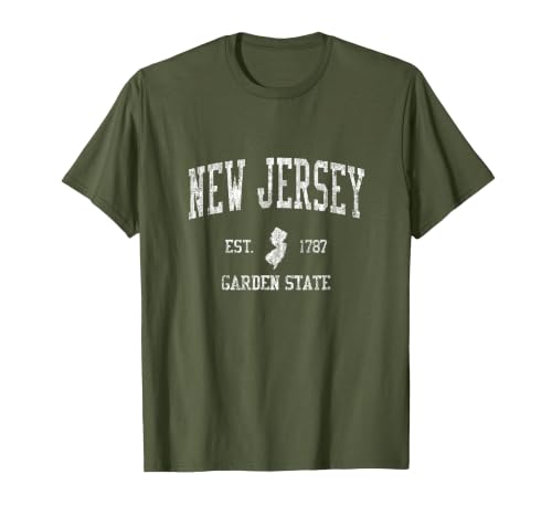 Retro New Jersey NJ Vintage Sports Design T-Shirt, Men, Olive Green, X-Large
