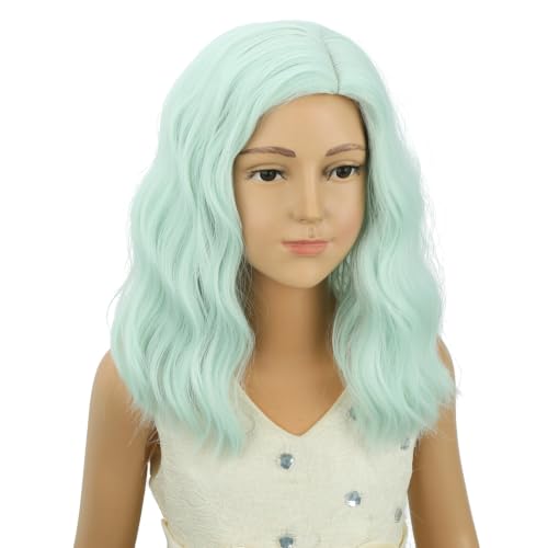 Image of PATTNIUM Mint Green Short Side Part Curly Wavy Wig Halloween Wig