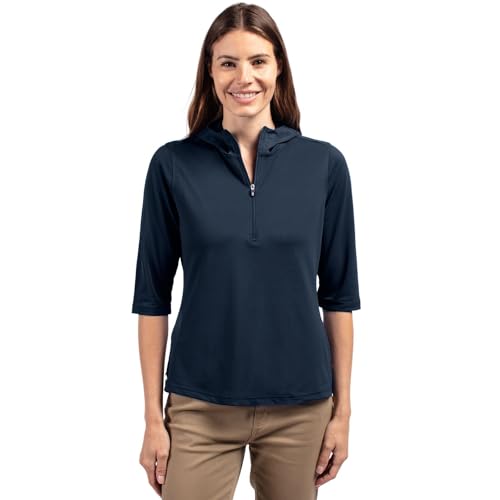 Cutter & Buck Women's Three Quarter Sleeve Virtue Eco Pique Half Zip Hoodie