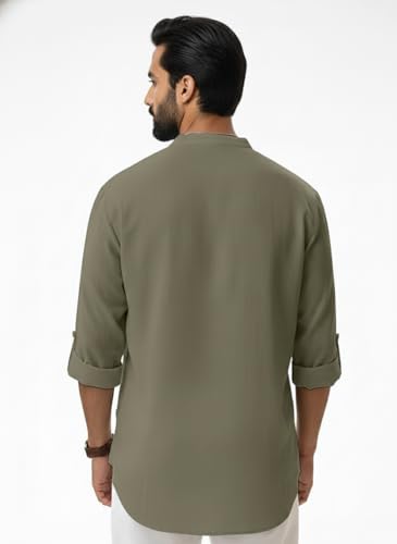 Image of Amazon Brand - INKAST Men's Cotton Blend Mandarin Collar Regular Fit Full Sleeve Casual Short Kurta