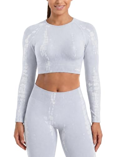 Image of AUROLA Serpent Snake Long Sleeve Shirts for Women, Seamless Workout Crop Tops Crew Neck Cropped T Shirt Athletic Yoga
