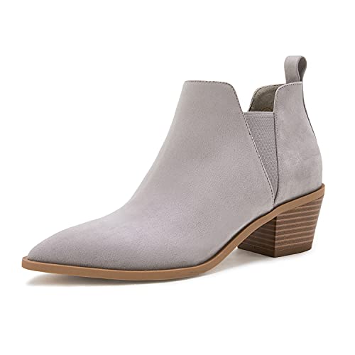 Minshluu Booties for Women Stacked Chunky Heel Ankle Boots Slip on Western Low Heel Chelsea Boots4