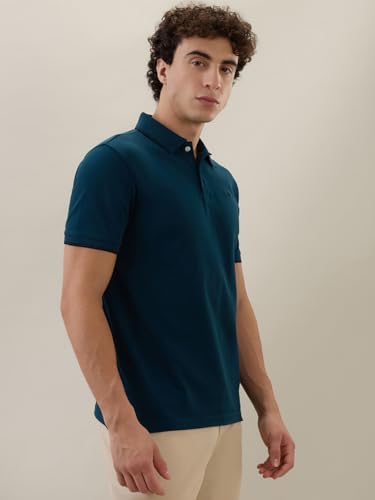 Image of Park Avenue Men Slim Fit Solid Pattern Cotton Polyester Blend Half Sleeve Polo Neck Casual T-Shirt