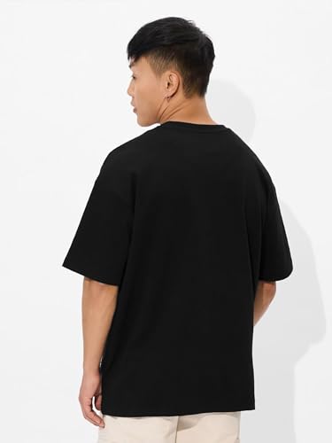 Image of LEOTUDE Oversized Half Sleeve Cottonblend Graphic Print Round Neck Drop Shoulder Baggie Tshirt for Man (Color Black)