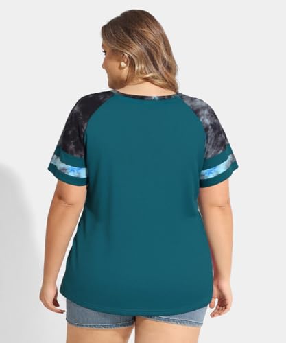 Image of CARCOS Plus Size Tops for Women Short Sleeve Summer Pullover Color Block Crewneck /V Neck Tee Tunic Loose Fit Tshirts XL-5XL