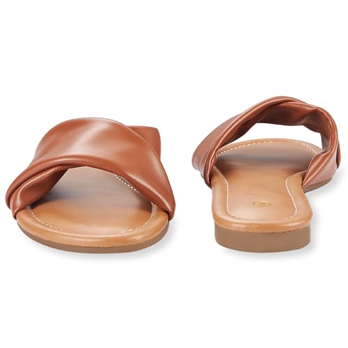 Image of Women's Flat Sandals Round Open Toe Comfortable Fashion Cute Ladies Slides Sandals Women Dressy Summer Flat Leather Casual Fashion Beach Shoes Size 6-11