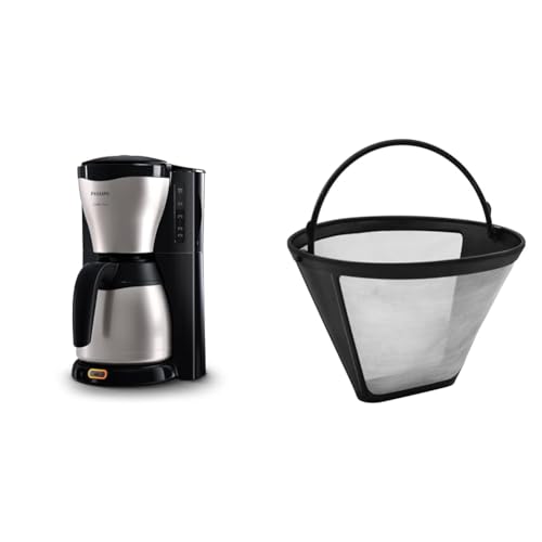 Philips Filterkaffeemaschine – 1.2-Liter-Thermoskanne & Fackelmann Silberton Dauerkaffeefilter Nr. 4, Permanent Filter aus Edelstahlgewebe Philips Filterkaffeemaschine – 1.2-Liter-Thermoskanne & Fackelmann Silberton Dauerkaffeefilter Nr. 4, Permanent Filter aus Edelstahlgewebe