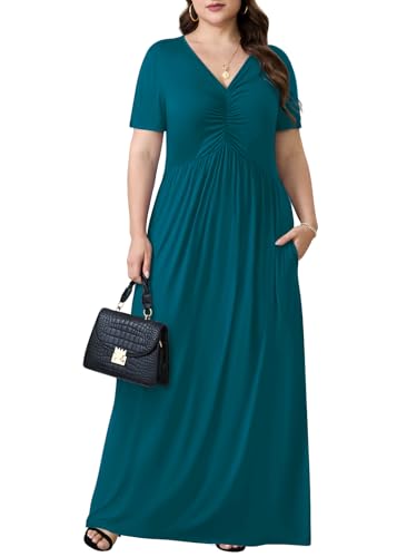 Image of PEVRL Plus Size Maxi Dresses for Women Summer Casual Short Sleeve Long Dress with Pockets 1X-5X
