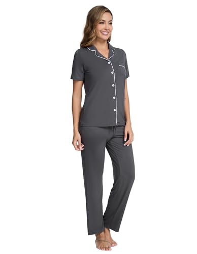 Image of Pajamas Set for Women Soft Knit Button Down Sleepwear 2 Piece Breathable Viscose from Bamboo Pjs S-XXL