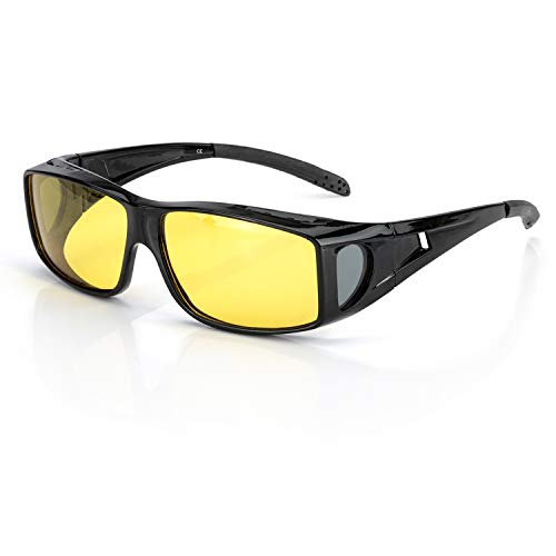 Night Vision Glasses for Driving with Polarized Anti Glare HD Clear Sight Lens Wrap Around Over Prescription Glasses Unisex (1Pack-Black)