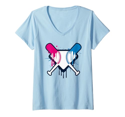Mujer Béisbol Sprinkles Drip Home Plate Bat Art Fan Camiseta Cuello V