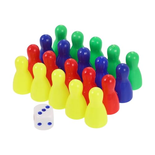 Hemobllo Pièces D’échecs en Plastique Colorées 20 Pièces 1 Dé, Accessoires de Jeu de Société Multicolores pour Échiquier, Pions de Jeu Petits pour Jeux de Société et Remplacements
