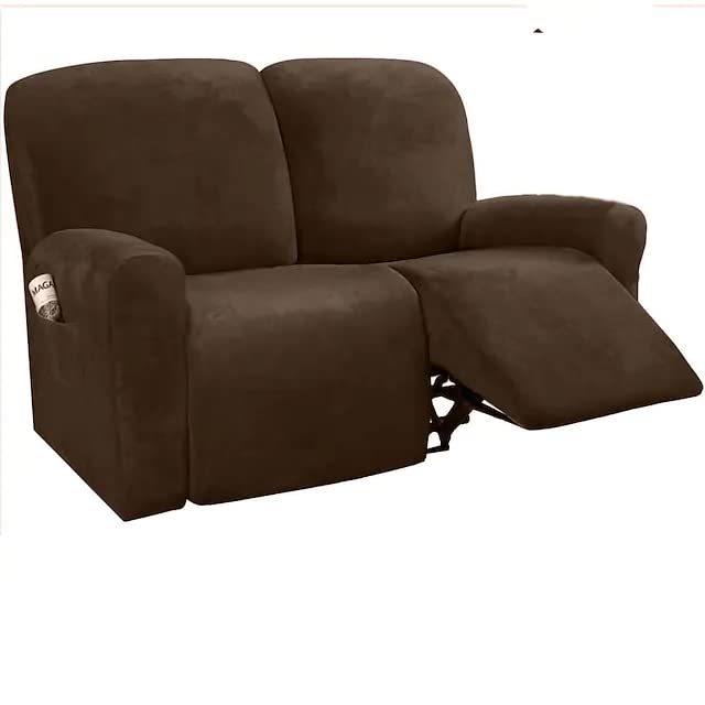 LightInTheBox Couch Cover Loveseat Sofa Covers for 2 Cushions High Stretch Velvet Fabric Recliner Chair Sofa Slipcovers Furniture Protector for Living Room Pets&Kids(Dark Brown)
