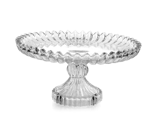 H&H Levée avec pied nénuphar en verre travaillé transparent 29 x 14,5 cm – Élégant et polyvalent pour gâteaux et apéritifs