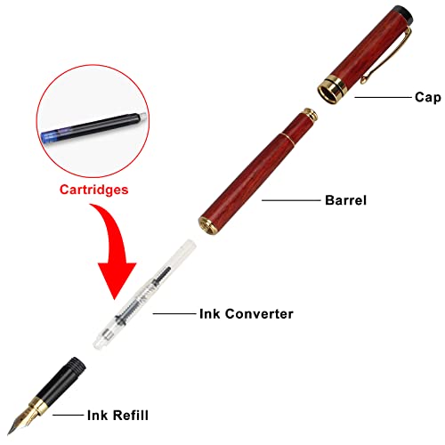 Ayiaren Wooden Best Fountain Pen Gift With Pen Case, 4 Black And 4 Blue Ink, Wood Writing Fountain Pen For Writing Calligraphy Pens Nib Pen Fancy Ink Pen Vintage Fountain Pen #TOP6