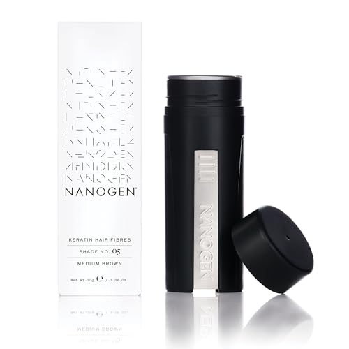 Nanogen Instant Thickening Hair Fibres - Medium Brown 30g - Natural Keratin fibers cover thinning hair extensions alopecia. Thicker fuller hair instantly.