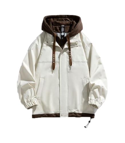 FTIMILD Mens Fake Two Pieces Windbreaker Spring and Fall Vibrant Color Block Coat Lightweight Jacket with Hood