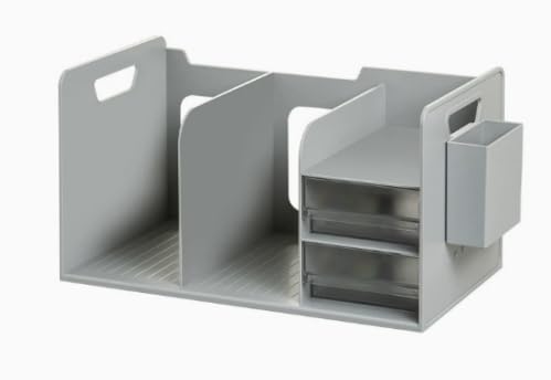 voocye 卓上収納 ラック デスクシェルフ 机上ラック デスクオーガナイザー デスク上収納ラック 卓上本棚 引き出し 収納 小物入れ ペン立て付き 組み立て不要 (グレー)