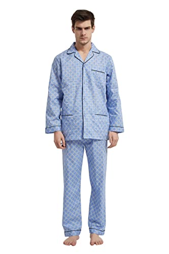 Image of GLOBAL Mens Pajamas Set, 100% Cotton Woven Drawstring Sleepwear Set with Top and Pants /Bottoms