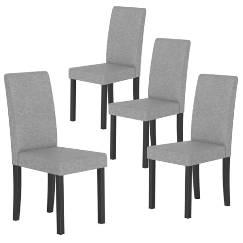 Image of COSTWAY Fabric Armless Dining Chairs Set of 4, Upholstered Kitchen Side Chair w /Rubber Wood Legs, Padded Seat & High Backrest, Mid-Century Modern Accent Chairs for Living Room Restaurant (Light Gray)