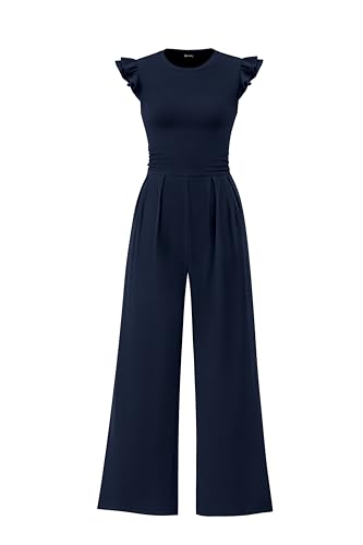 PRETTYGARDEN Summer Jumpsuits for Women Dressy 2025 Fashion Ruffle Cap Sleeve Romper Crew Neck Rib Knit One Piece Outfits