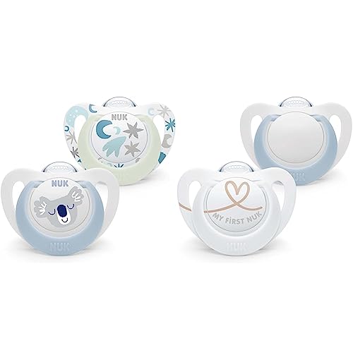 NUK Star Baby Dummy | 0-6 meses | Chupetes de día y noche | Silicona sin BPA | Koala azul | 2 unidades & Star Baby Dummy | 0-6 meses | Chupetes de silicona sin BPA | Azul | 2 unidades