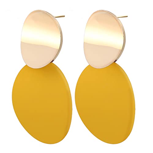 Round Disc Earrings - Dainty, Geometric Jewellery - Shiny Gold, Matte Royal Blue2